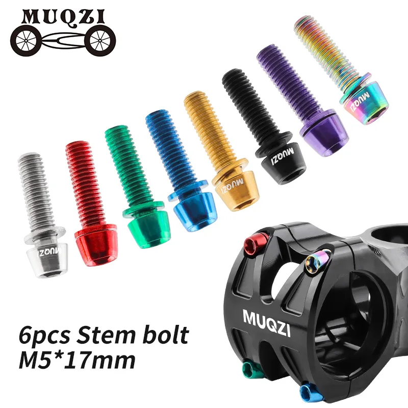 Bike Stem Riser - Mqzi-自転車ハンドルバー用ステムねじ、ワッシャー付きネジ、mtb、ロードバイク用、6個、m5x17mm