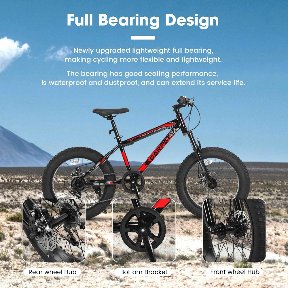 Carbon Bike Frame - 20インチ子供・ティーンエイジャー向けマウンテンバイク、高炭素鋼フレーム、フロントサスペンション＆7速ドライブトレイン、フロント＆リアディスクブレーキ、耐摩耗性ワイドタイヤ、オフロード＆雪上走行用
