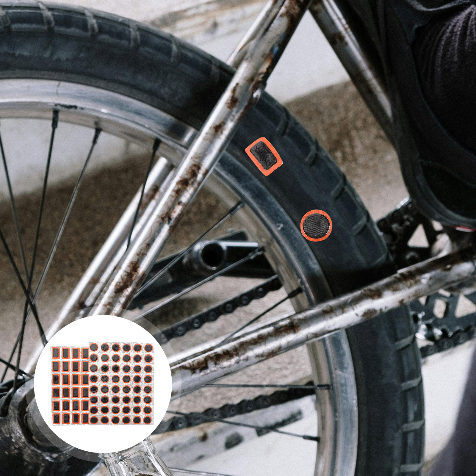Bike Tube Repair Kit - 2枚入り自転車タイヤ修理パッチキット、接着剤不要、軽量で持ち運び可能、すべてのロードバイク・マウンテンバイクのインナーチューブに対応