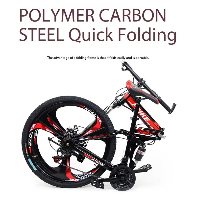 Carbon Bike Frame - Airo折りたたみ式マウンテンバイク 17インチ高炭素鋼フレーム アルミ合金ホイール 12速デュアルディスクブレーキ 大人用ダブルショック