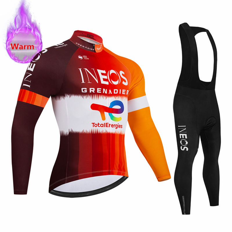 Cycling Gear Sale - Ineos チーム冬用長袖サーマルフリースサイクリングジャージセットビブパンツ Ropa Ciclismo 自転車服 MTB